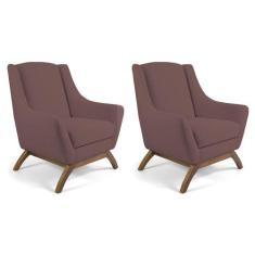 Kit 02 Poltronas Decorativas Sala de Estar Base de Madeira Naomi Velud