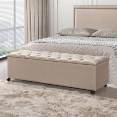 Recamier Baú com Rodízios Cancun 1,83m Linho Bege - VILLA CASA DECOR, 