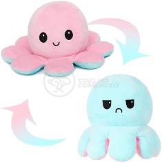 Polvo Reversível De Pelúcia Feliz E Bravo Rosa E Azul