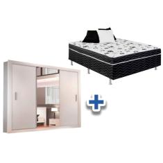 Cama Box Conjugada Casal Ortobom Union + Guarda Roupa Veneza Luxo Branco