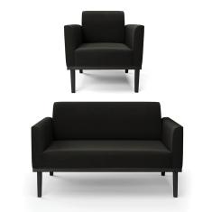 Sofá Namoradeira Com Poltrona Base De Madeira Fixa Preto Marisa Suede D03 - D'Rossi Preto