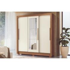 Guarda Roupa Casal 3 Portas de Correr (1 c/ Espelho) e 2 Gavetas c/ Pés Maringá Jatoba/Areia - Santos Andirá