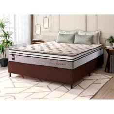 Conjunto Cama Box Marrom c/ Molas Ensacadas Liverpool Bege Casal 138x188x73