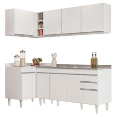 Armário De Cozinha Modulado De Canto Direito 4 Peças Cp42 Com Pia Inox Branco - Lumil