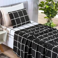 Jogo De Lençol Solteiro 3 Peças 200 Fios Estampa Grid Austin - Linda C