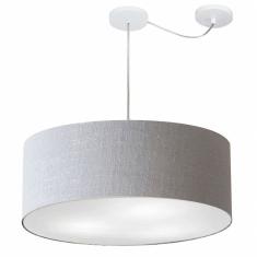 Lustre Pendente Cilíndrico Com Desvio Md-4266 Cúpula Em Tecido 60x21cm Rustico Cinza - Bivolt