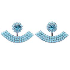 Brinco 2 Partes Cristais Azul Claro Folheado A Metalico