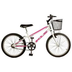 Bicicleta Aro 20 Kls Free Freio V-Brake Mtb Feminina, Branco, Pink