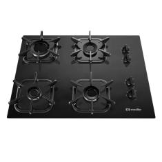 Cooktop a Gás Mueller G5 4 Bocas de Vidro Temperado com Queimador Ultra Chama Preto Bivolt