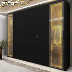 Guarda-roupa Casal 6 Portas com 2 Portas Reflecta com Pés com Led Innova Preto Acetinado