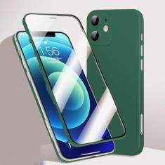 Capa de telefone com capa completa 360 para iPhone 12 11 Pro Max 12 Mini X XR XS Max Frente de vidro temperado traseira capa dura à prova de choque fosca, verde escuro, para iPhone XS