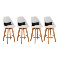 Kit 04 Banquetas Linho Bege E Almofada Suede Preto