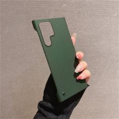 Capa de telefone com padrão de fibra de carbono sem moldura para Samsung Galaxy S23 S22 S21 Ultra Plus Note 20 10 Capa traseira fina à prova de choque, verde escuro, para S22