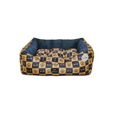Cama para Cachorro Quadrada em Poliéster Xadrez Caramelo e Azul Marinho Média (M) 45 x 45 cm