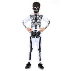 Fantasia Esqueleto Branco e Preto Infantil Longo com Máscara - Hallowe