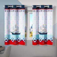 Cortina Infantil 2,00M X 1,30M Quarto Janela Criança Navio - Mercado B