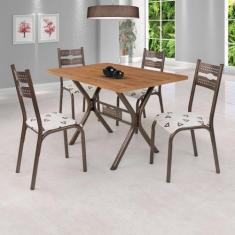 Conjunto de Mesa com 4 Cadeiras Luna Marrom/Bronze/Bege Geométrico - C