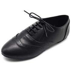 Ollio sapato feminino clássico com cadarço salto baixo Oxford, Preto, 10