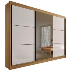 Guarda Roupa Casal com Espelho 3 Portas 6 Gavetas - Los Angeles-Cinamomo/Off White - Móveis D`Doro