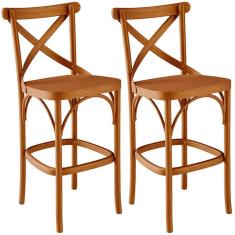 Kit 02 Banquetas Altas Cozinha Bancada Bar Sala de Jantar Ávila L02 Madeira Maciça - Lyam