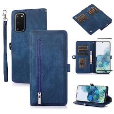 Asuwish Capa de celular para Samsung Galaxy S20 5G 6,2 polegadas capa carteira com protetor de tela de vidro temperado e alça de pulso transversal flip zíper suporte para cartão celular S 20 20S UW