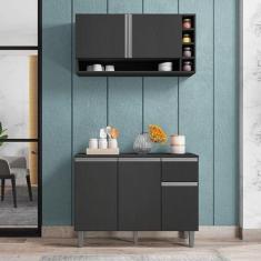 Balcão De Cozinha E Armário Aéreo Vanessa Cinza Fosco - Ajl - AJL MÓVE