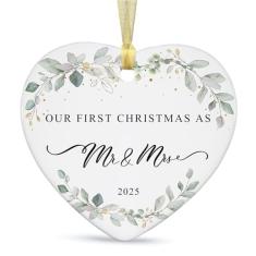 Enfeite de casamento de primeiro Natal 2025, primeiro ano como Sr. e Sra. Enfeite de pendurar de Natal para casais