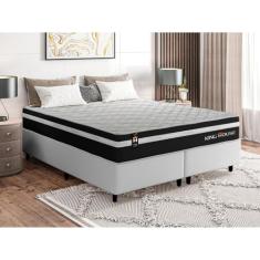 Conjunto Cama Box Branco c/ Molas Ensacadas Durham Preto King 193x203x60