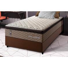 Conjunto Cama Box Cinza Espuma Atlanta Marrom Viúva 128x188x81