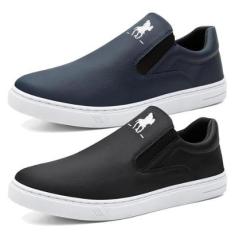 Kit 2 Pares Tênis Slip On Menino com Elástico e Sola Borracha Costurada-Masculino