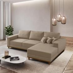 Sofá Fixo Com Chaise 2,5M Cronos Linho Com Molas Lado Direito Meu Sofá