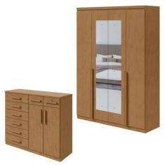 Conjunto de Guarda-roupa Alonzo com Espelho e Cômoda Toronto - Móveis 