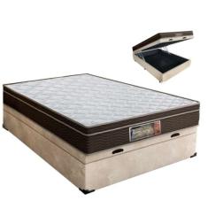 Cama Box casal com baú + Colchão Molas Bonnel 1,38 x 1,88 x 20 cm com Borda perimetral