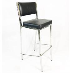 Banqueta EMPILHÁVEL cromada Altura 65cm assento e encosto preto - Poltronas do Sul