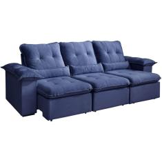 Sofá Arsenal 5 Lugares Retrátil e Reclinável 270cm 3 Módulos Tecido Veludo Aifos Cor Azul
