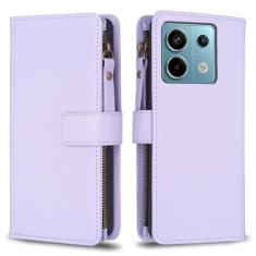 Capa com alça de pulso para Xiaomi Redmi Note 13 Pro 4G, 9 compartimentos para cartão, 1 carteira de couro com zíper, função de suporte, fecho magnético, capa para celular compatível com Redmi Note 13