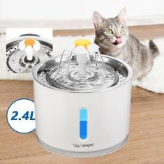 Fonte de Agua P/ Gatos Bebedouro Com Filtro LED 2.4L Aço Inoxidável Ga
