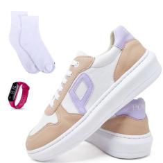 Tênis Feminino Casual Cano Baixo Confortável Sintético Multicolor com 