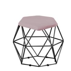 Kit 10 Puff Banqueta Aramado Mila Base Preta Hexágono Suede Rosê - KDA