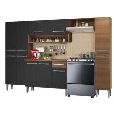 Armário de Cozinha Completa Madesa Emilly Hit com Balcão 11 Portas 1 Gaveta - Rustic/preto