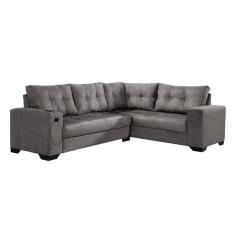 Sofá de Canto 5 Lugares Dijon com Entrada USB Suede Cinza