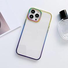 Capa de telefone transparente transparente colorida a laser gradiente de luxo para iPhone 14 13 12 Pro Max 14 Plus lente de metal capa de acrílico rígido, C, para iPhone 13