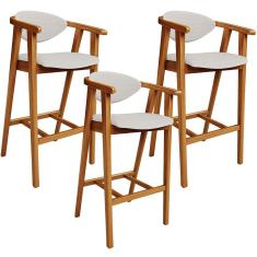Kit 03 Banquetas Alta Para Cozinha Bancada Bar Sala de Jantar Fixa Cecília L02 Bouclê Cru - Lyam