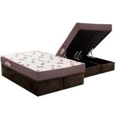 Cama Box Baú Queen: Colchão Espuma Ortobom D28 Light Saúde + Base CRC Suede Brown(158x198)