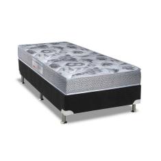 Cama Box Solteiro: Colchão Anatômico Ortobom D28/EP Fort Tech ISO 60 + Base CRC Suede Black(78x188)