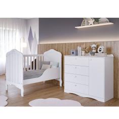 Quarto de Bebê 2 Peças com Berço Cômoda 4 Gavetas Espresso Móveis Branco