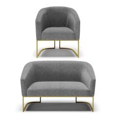 Sofá Namoradeira e Poltrona Industrial Dourado Stella Linho D03 - D'Ro