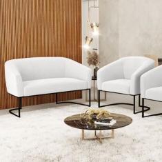 Sofá Namoradeira e Poltrona Industrial Preto Stella Bouclê D03 - D'Ros