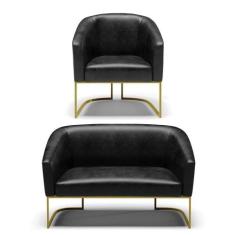 Sofá Namoradeira E Poltrona Base Industrial Dourado Stella Corano D03 