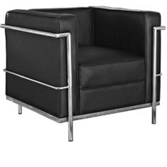 Sofá Le Corbusier Masculino LC 1 Lugar Inox Revestido em Tecido Sintético Preto